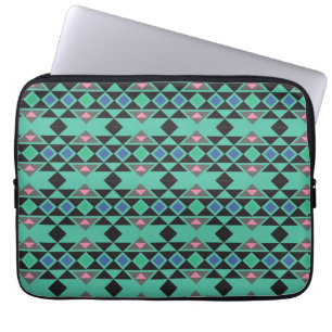 Geometrische tribale aztec en hipster blauwgroen p laptop sleeve