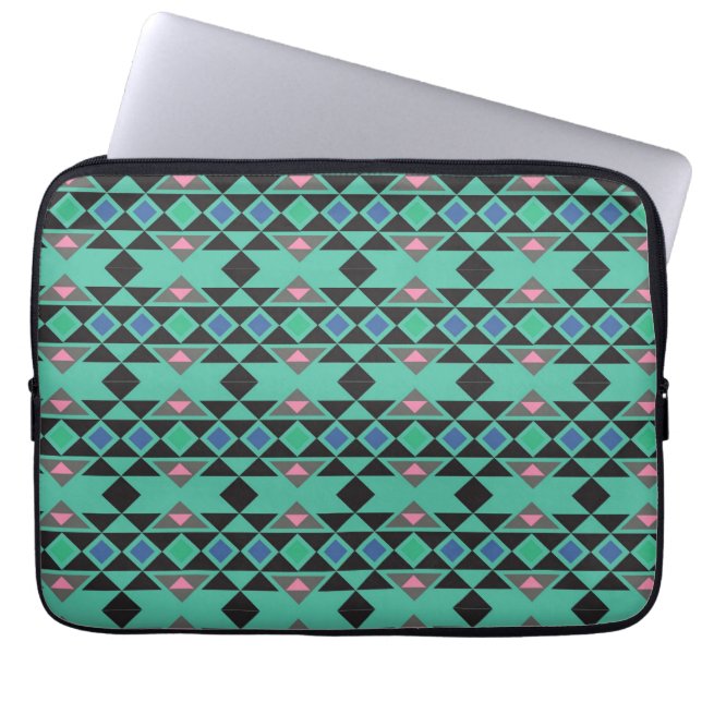 Geometrische tribale aztec en hipster blauwgroen p laptop sleeve (Voorkant)