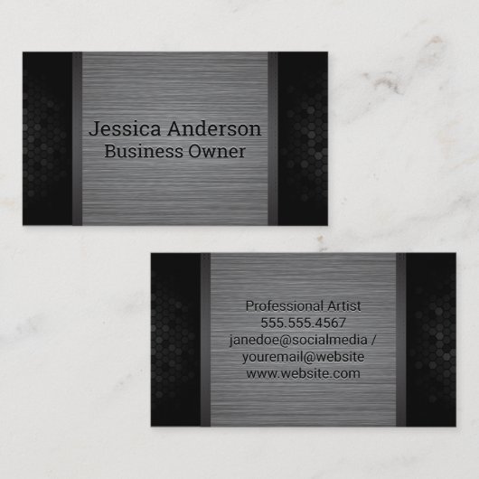 Geometrische trim | Achtergrond met metalen borste Visitekaartje (Voorkant / Achterkant)