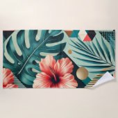 Geometrische Tropische Bloem Ontwerp Strandlaken (Voorkant)