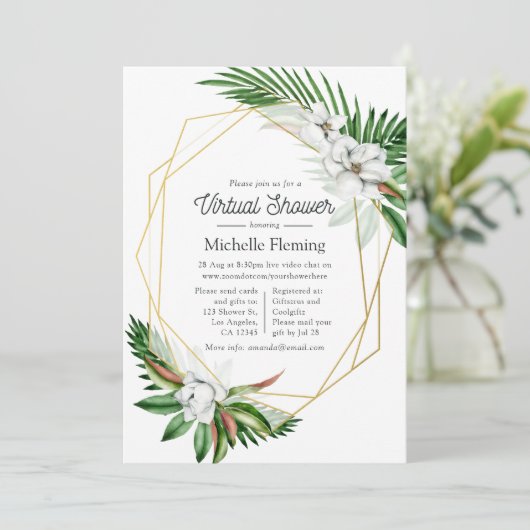 Geometrische Tropische Bloem Virtuele Baby Shower Kaart (Staand voorkant)