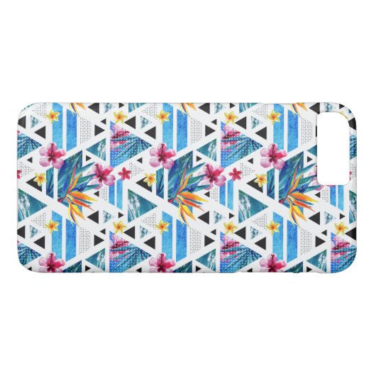 Geometrische tropische bloemen Case-Mate iPhone case (Achterkant (Horizontaal))