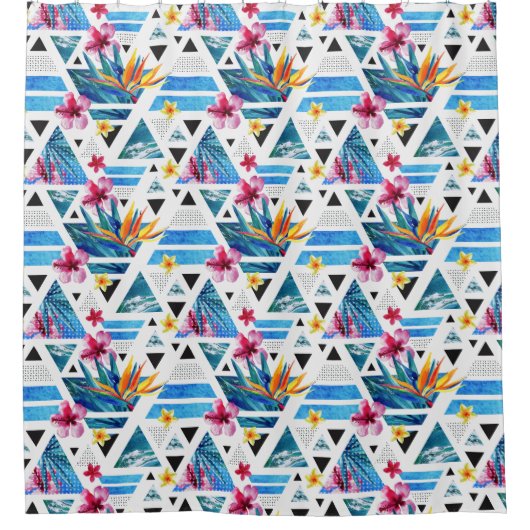 Geometrische tropische bloemen douchegordijn (Voorkant)