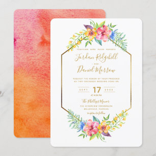 Geometrische Tropische Bloemen Gouden Waterverf Tr Kaart