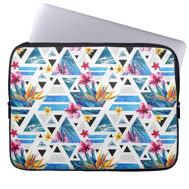 Geometrische tropische bloemen laptop sleeve (Voorkant)