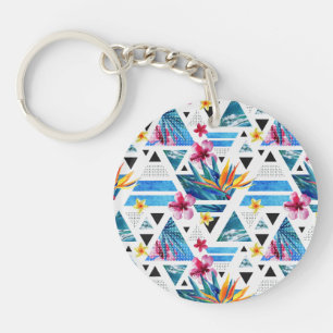 Geometrische tropische bloemen sleutelhanger