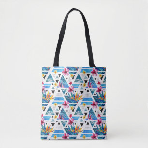 Geometrische tropische bloemen tote bag
