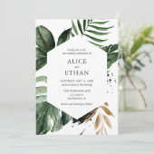 Geometrische tropische bruine bruiloft kaart (Staand voorkant)
