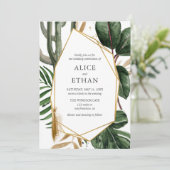 Geometrische tropische bruine bruiloft kaart (Staand voorkant)