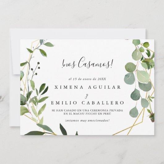 Geometrische tropische groene bladeren Spaans Elop Aankondiging (Voorkant)