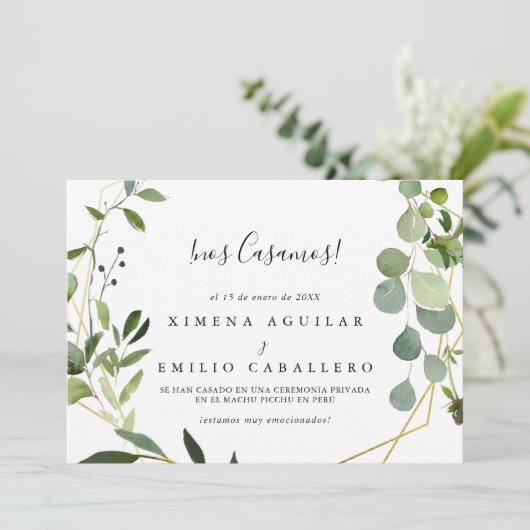 Geometrische tropische groene bladeren Spaans Elop Aankondiging (Staand voorkant)