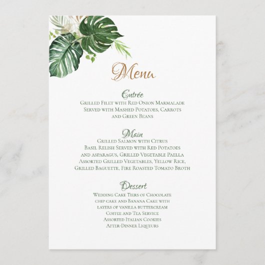 Geometrische Tropische Groene Palm Leidt Kunstbrui Menu (Voorkant)