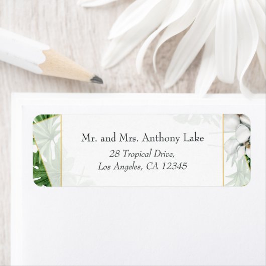 Geometrische tropische orchideeën stranden etiket (Insitu)