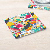 Geometrische tropische vogels kartonnen onderzetters (Schuin)