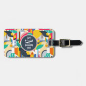 Geometrische tropische vogels | Monogram Bagagelabel (Voorkant horizontaal)