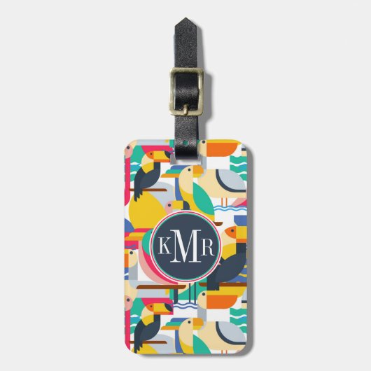 Geometrische tropische vogels | Monogram Bagagelabel (Voorkant verticaal)