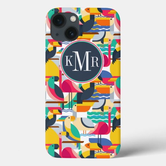 Geometrische tropische vogels | Monogram Case-Mate iPhone Case (Achterkant)