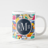 Geometrische tropische vogels | Monogram Grote Koffiekop (Rechts)