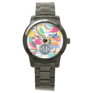 Geometrische tropische vogels   Monogram Horloge