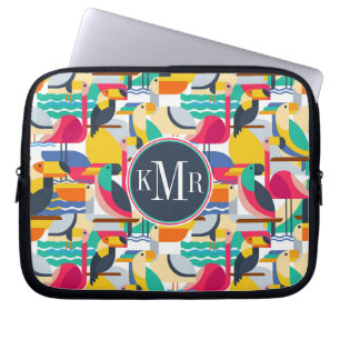 Geometrische tropische vogels   Monogram Laptop Sleeve