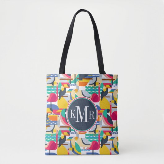 Geometrische tropische vogels | Monogram Tote Bag (Voorkant)