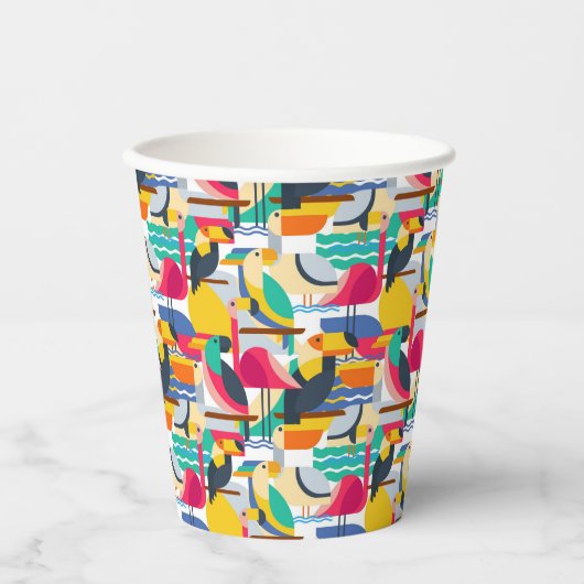 Geometrische tropische vogels papieren bekers (Voorkant)