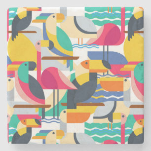 Geometrische tropische vogels stenen onderzetter