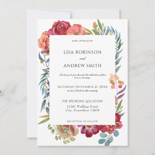 Geometrische Trouwbloemen Burgundy - Wit Kaart (Voorkant)