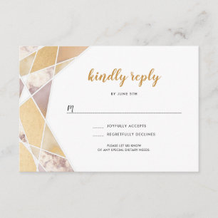 Geometrische trouwrsvp   faux goudmarmer RSVP kaartje