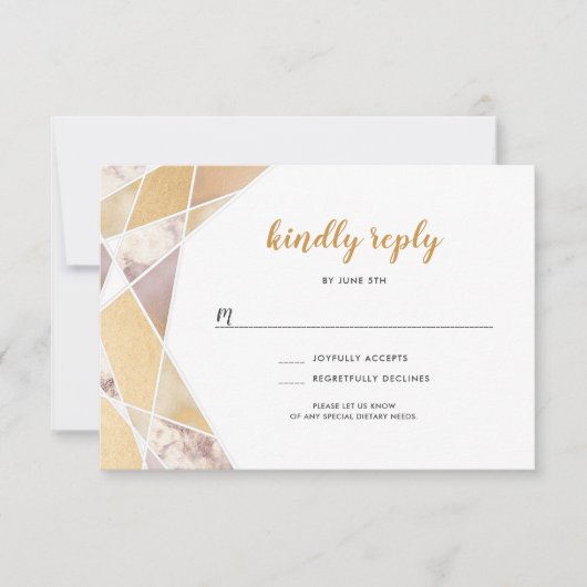 Geometrische trouwrsvp | faux goudmarmer RSVP kaartje (Voorkant)