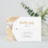 Geometrische trouwrsvp | faux goudmarmer RSVP kaartje (Staand voorkant)