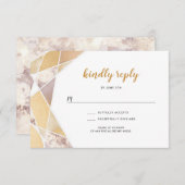 Geometrische trouwrsvp | faux goudmarmer RSVP kaartje (Voorkant / Achterkant)