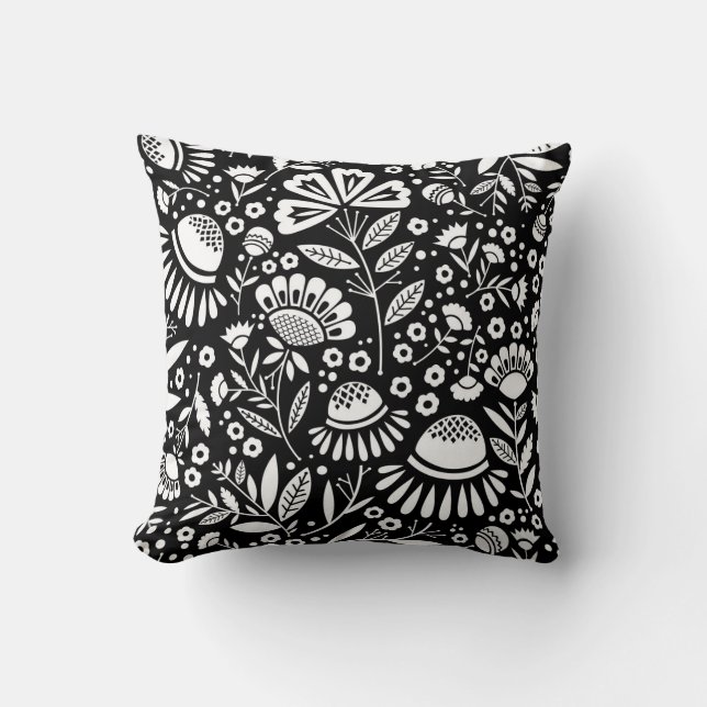 Geometrische tuin Floral Pattern in Black and Whit Kussen (Voorkant)