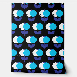 Geometrische tulpen blauw en zwart behang