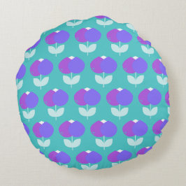 Geometrische tulpen Paarse en Aqua Rond Kussen