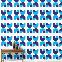 Geometrische Tulpen Patroon in Blauw en Marine