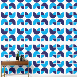 Geometrische Tulpen Patroon in Blauw en Marine Behang