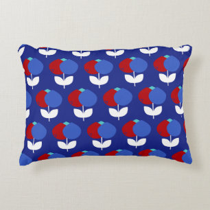 Geometrische tulpen rood en blauw accent kussen