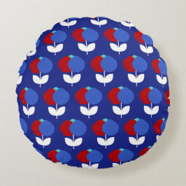Geometrische tulpen rood en blauw rond kussen