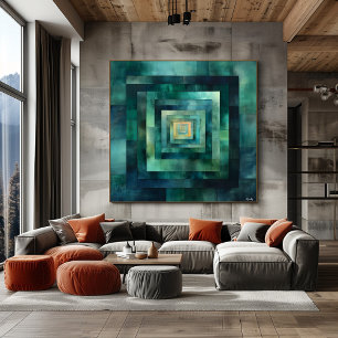 Geometrische tunnel Abstracte kunst - Blauwgroen e Perfect Poster