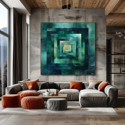 Geometrische tunnel Abstracte kunst - Blauwgroen e Perfect Poster