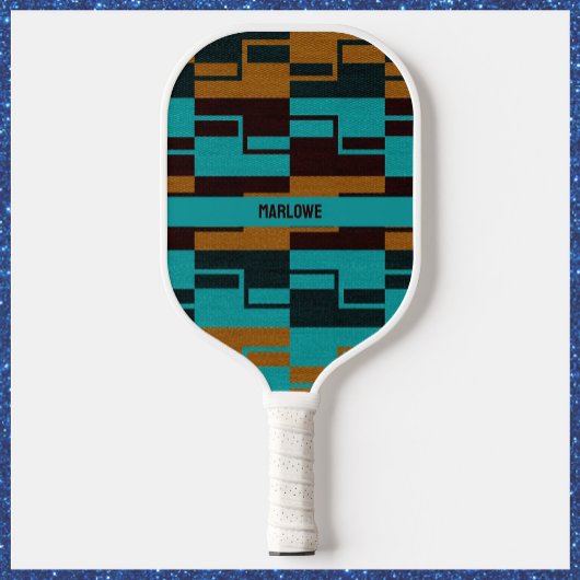 Geometrische Turquoise Black en Brown Pickleball Paddle