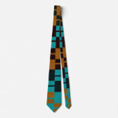 Geometrische Turquoise Black en Brown Stropdas (Voorkant)