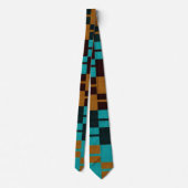Geometrische Turquoise Black en Brown Stropdas (Achterkant)
