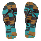 Geometrische Turquoise Black en Brown Teenslippers (Voetbed)