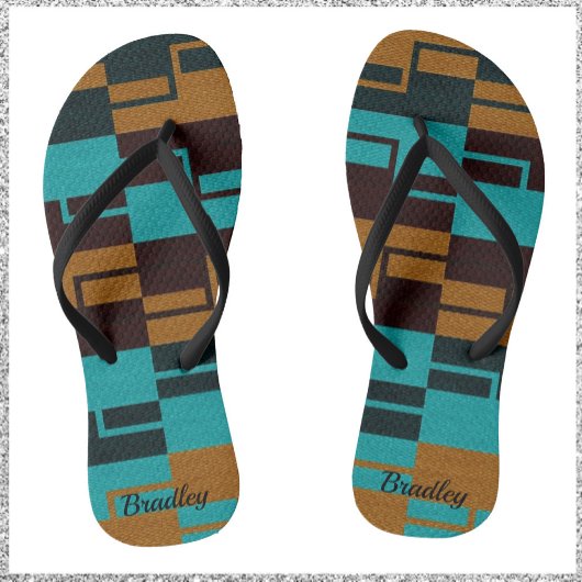 Geometrische Turquoise Black en Brown Teenslippers