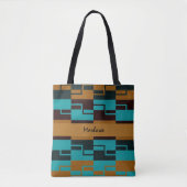 Geometrische Turquoise Black en Brown Tote Bag (Voorkant)
