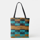 Geometrische Turquoise Black en Brown Tote Bag (Achterkant)