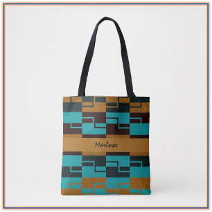 Geometrische Turquoise Black en Brown Tote Bag