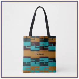 Geometrische Turquoise Black en Brown Tote Bag